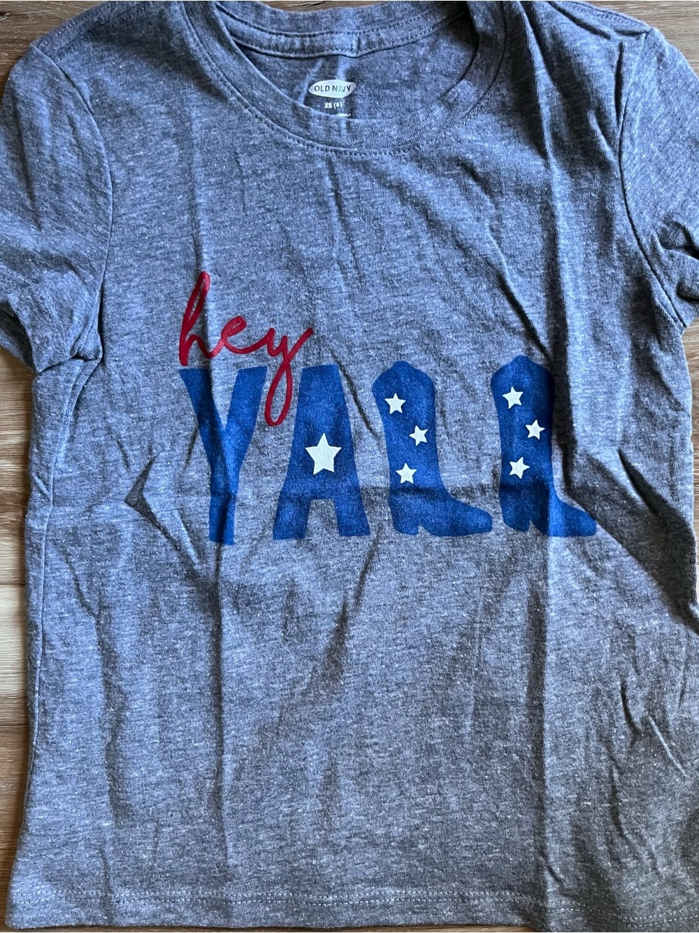 Old Navy Gray Tee with Red Script and Blue 'YALL' Graphic